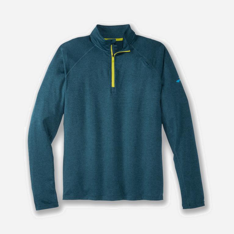 Brooks Dash 1/2 Zip NZ - Men's Running Jackets - Heather Alpine/Bright Moss/CadetBlue (80274-RDQP)